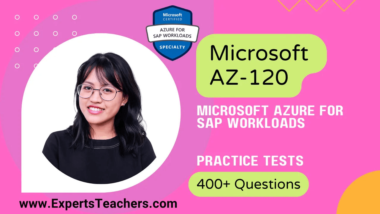 Microsoft AZ-120 Practice Tests for Azure for SAP 2026 online course by ITPracticeTests, showing course interface and sample questions.