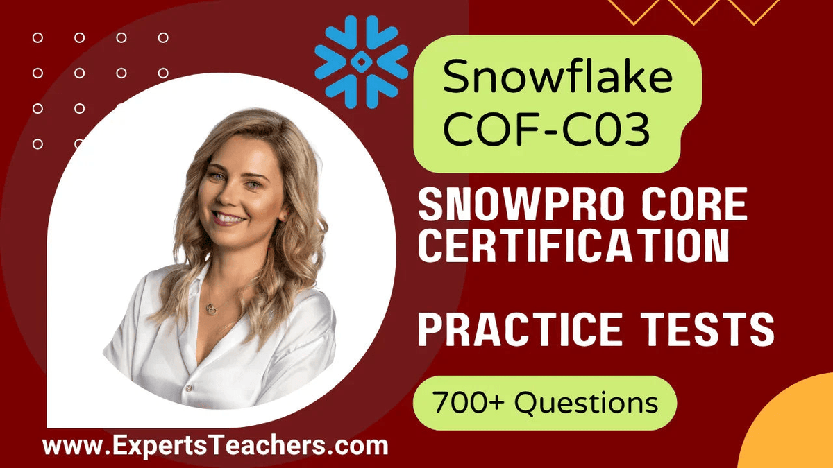 Snowflake COF-C03 SnowPro Core Certification practice tests with 700+ questions.