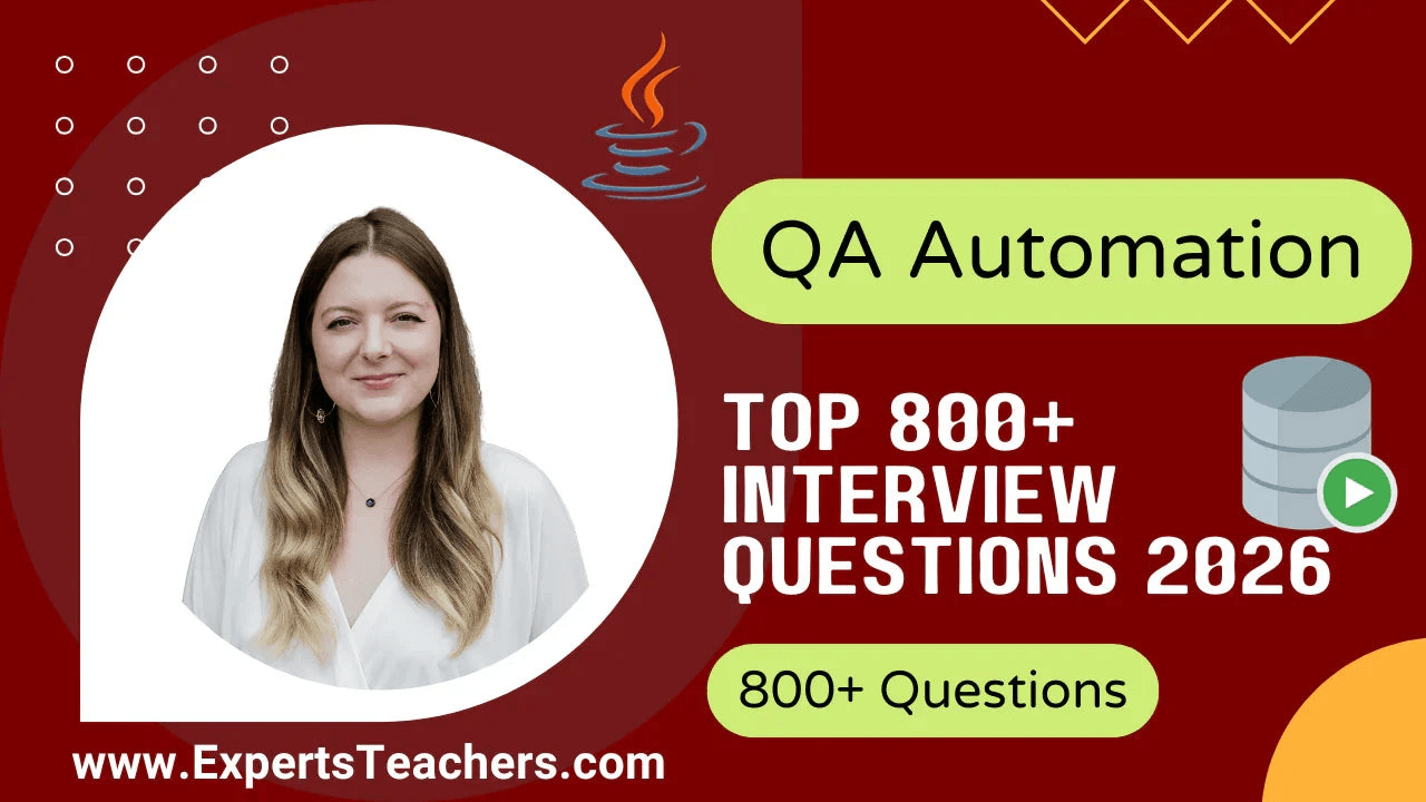 QA Automation interview questions 2026 guide with 800+ practice questions and Java logo.