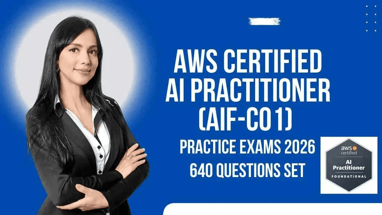 AWS Certified AI Practitioner Practice Exams 2026 online course by ITPracticeTests, featuring sample exam questions for AIF-C01 success