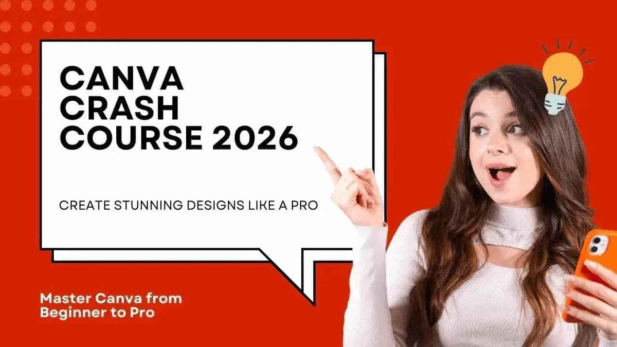 Online Canva Crash Course 2026 by ITPracticeTests, showcasing vibrant design projects and course interface on screen.