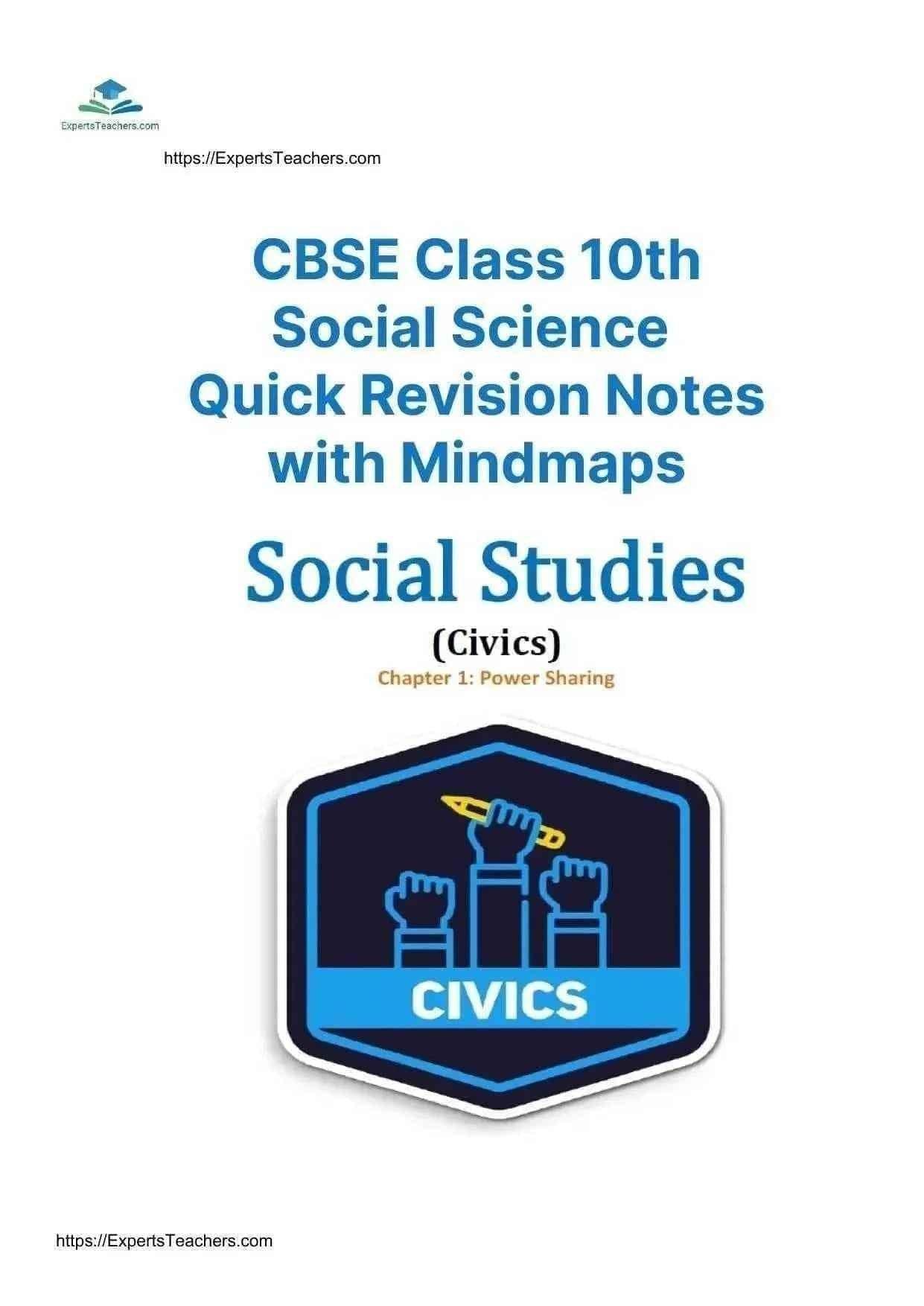 CBSE Class 10 Social Science Notes with mindmap, quick revision chapter notes by ExpertsTeachers for effective study.