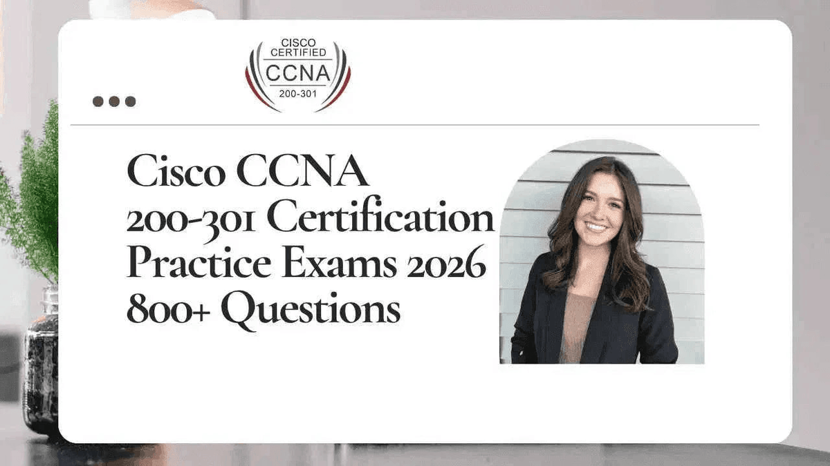 Cisco CCNA 200-301 practice exams by ITPracticeTests featuring over 800 questions for certification success, shown on a computer screen.