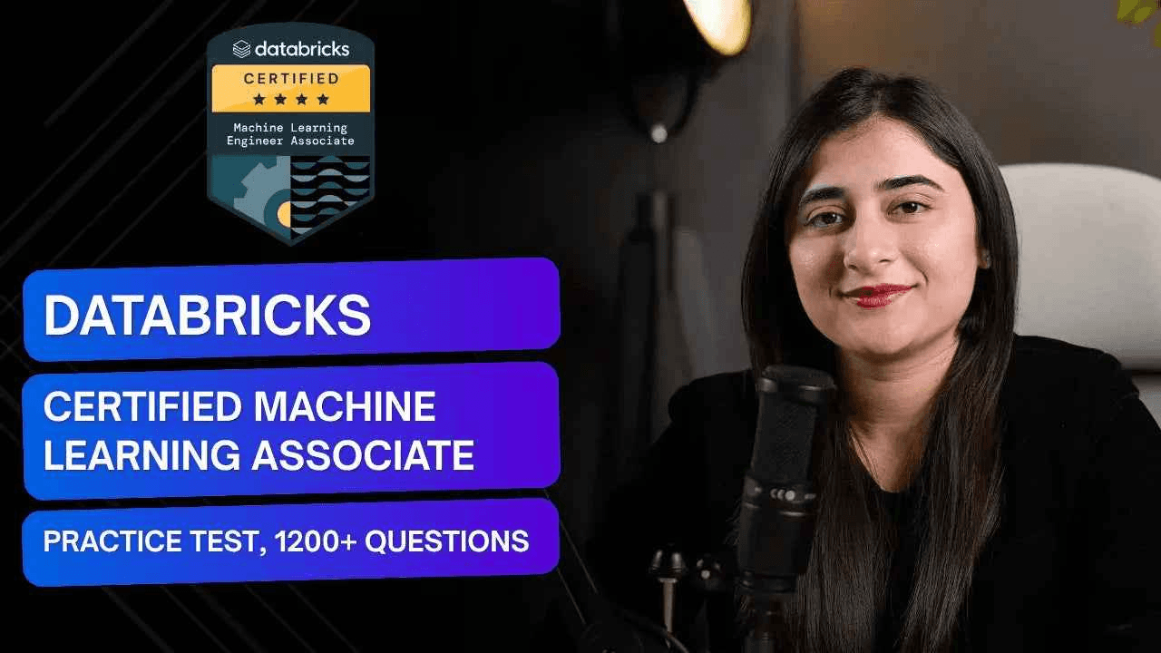 Databricks Certified Machine Learning Associate Practice Test for online courses by ITPracticeTests, featuring course interface on screen.