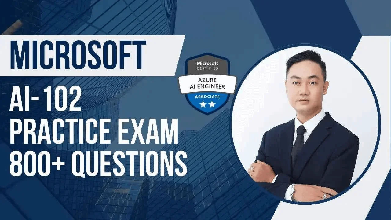 Online course image for Microsoft AI-102 Practice Exams by ITPracticeTests, featuring Azure AI Foundry exam preparation visuals.
