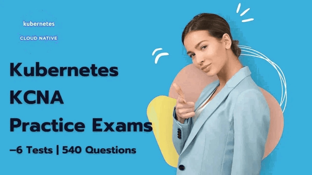 Kubernetes KCNA practice exams by ITPracticeTests showing six test booklets and sample questions for online certification prep
