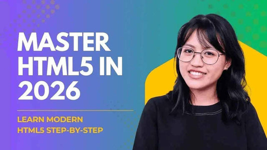 Online course cover for Mastering HTML5 for Web Development by ITPracticeTests, showing a computer screen with HTML code and course title.