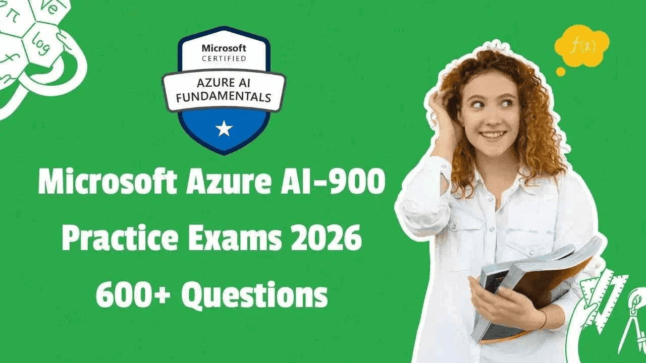 Microsoft Azure AI-900 Practice Exams online course by ITPracticeTests showing a laptop screen with exam questions and answers.
