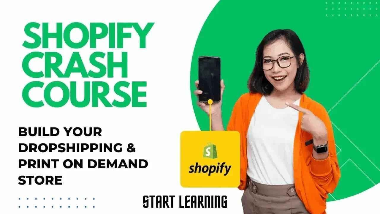 Online course by ITPracticeTests on Shopify dropshipping, showing a laptop screen with course content about launching a successful POD store
