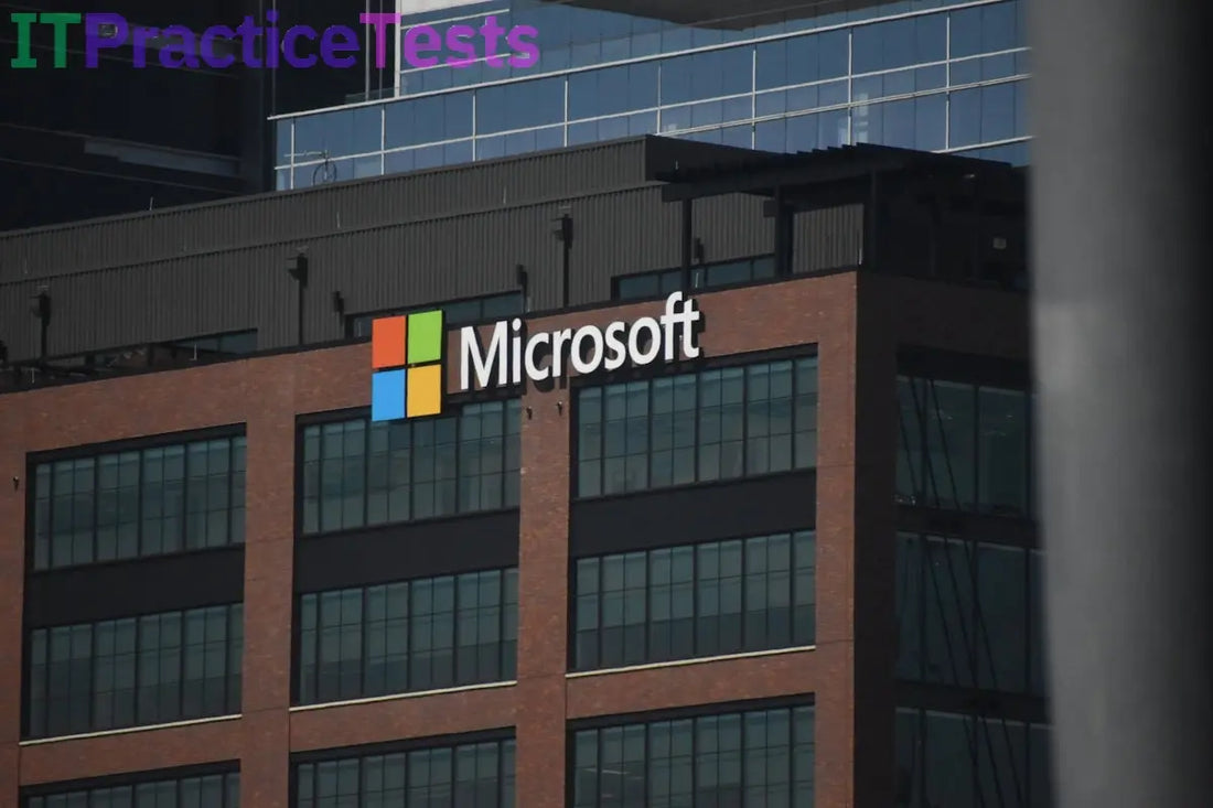 A tall building with a microsoft logo on top of it