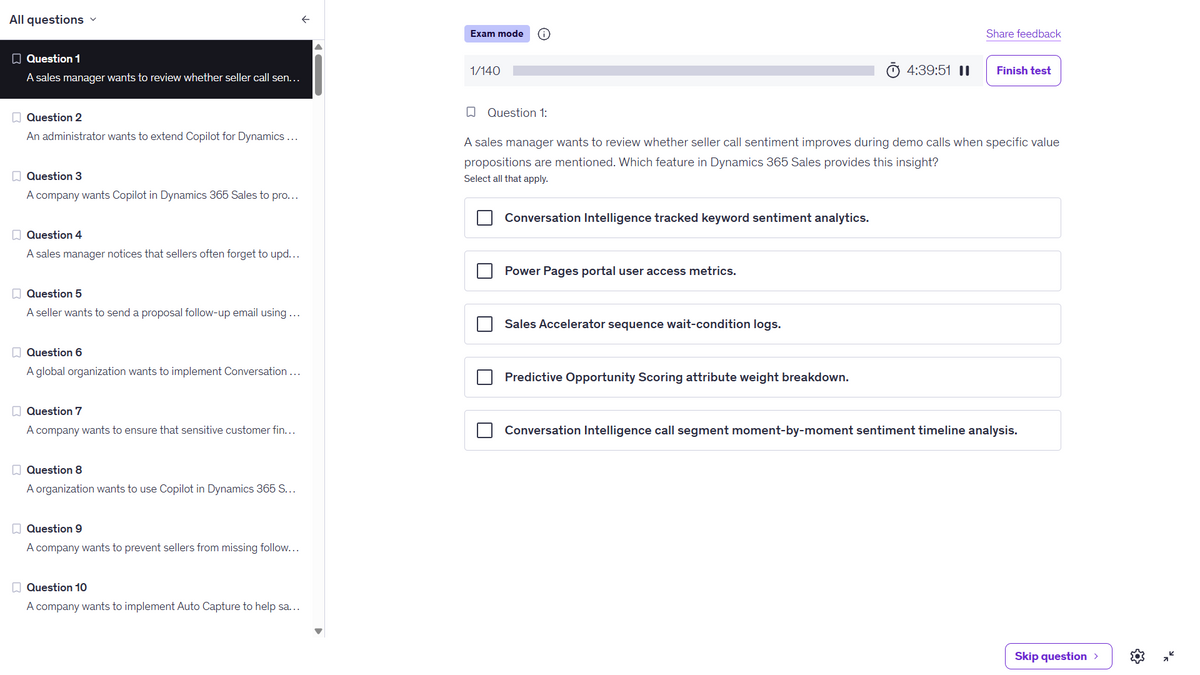 AB-210 Practice Tests: Dynamics 365 Sales AI | 800+ Question