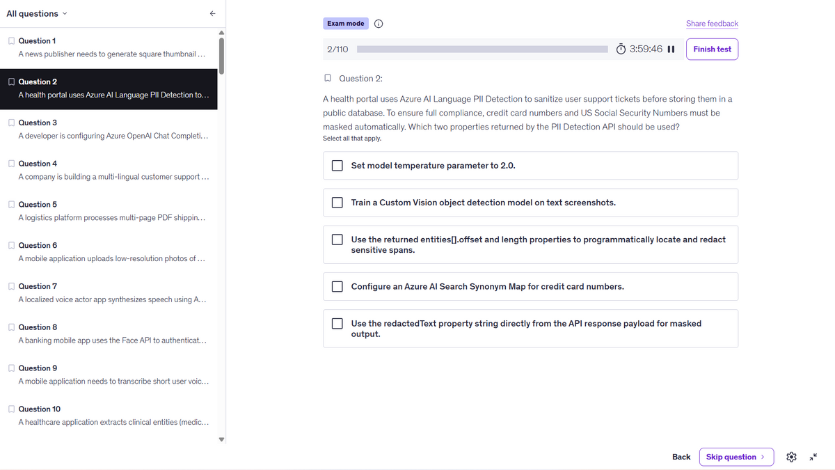 AI-200 Azure AI Cloud Developer Associate Practice Tests