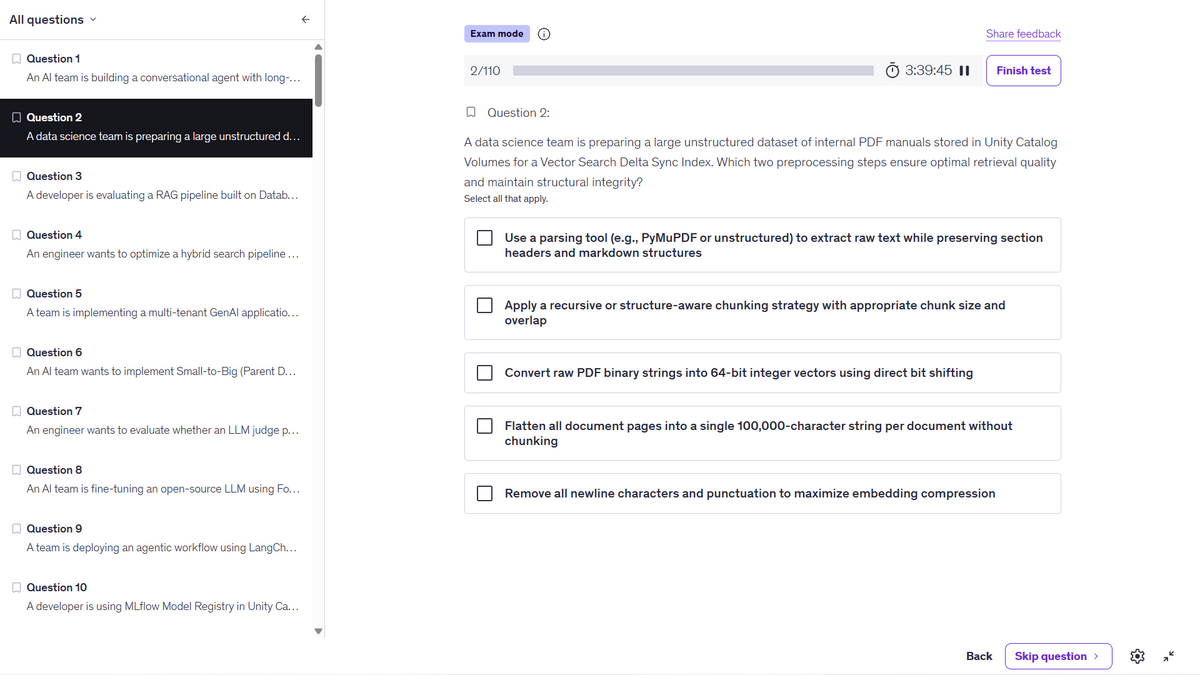 Databricks Generative AI Engineer Associate Practice Tests
