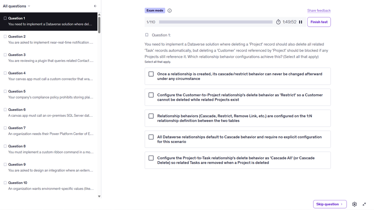 Microsoft PL-400 Power Platform Developer Practice Tests